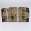 Burberrys Nova Check Boston Bag PVC 2way Beige Gold Auth EC805-5