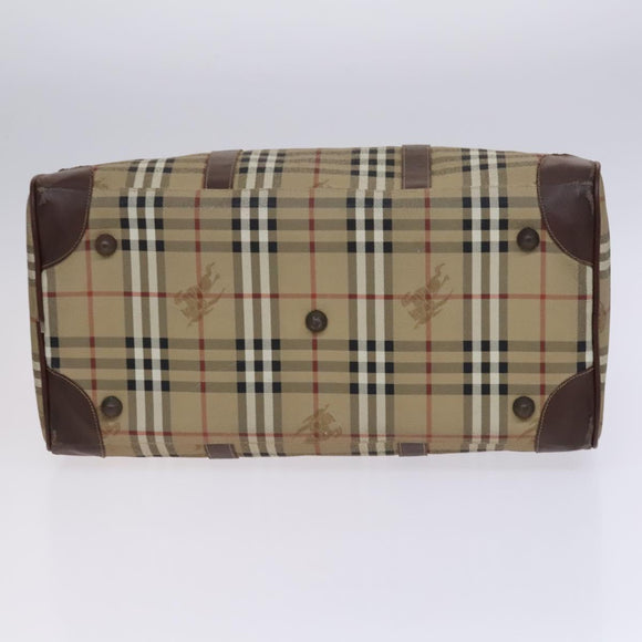 Burberrys Nova Check Boston Bag PVC 2way Beige Gold Auth EC805