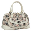 BURBERRY Nova Check Hand Bag Canvas Beige White Auth EC813-1