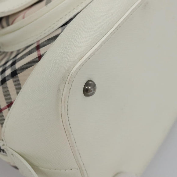 BURBERRY Nova Check Hand Bag Canvas Beige White Auth EC813