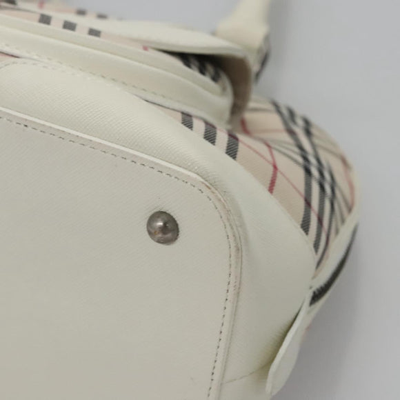 BURBERRY Nova Check Hand Bag Canvas Beige White Auth EC813