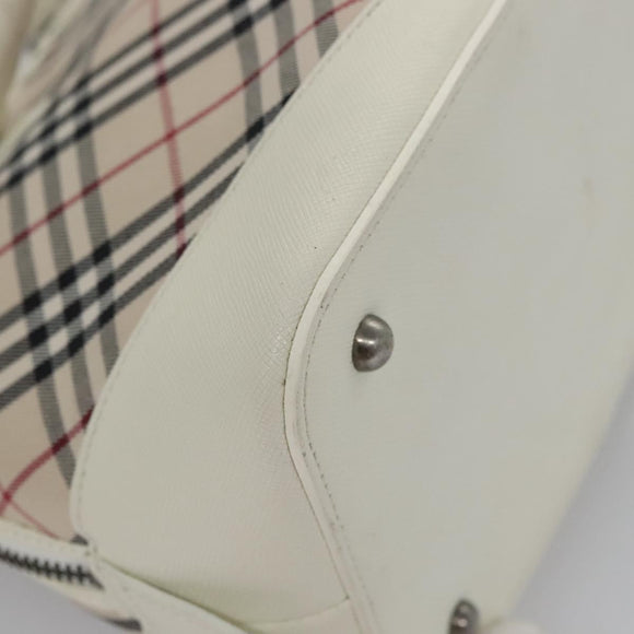 BURBERRY Nova Check Hand Bag Canvas Beige White Auth EC813