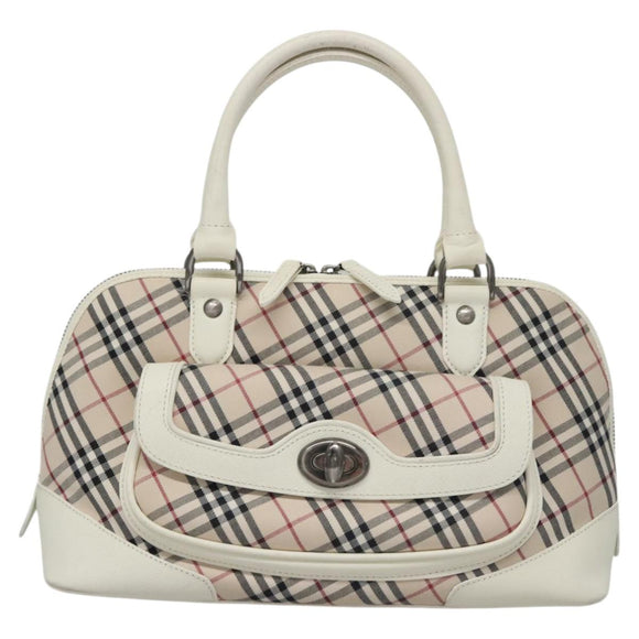 BURBERRY Nova Check Hand Bag Canvas Beige White Auth EC813