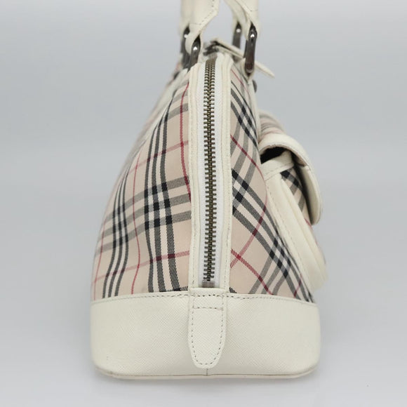BURBERRY Nova Check Hand Bag Canvas Beige White Auth EC813