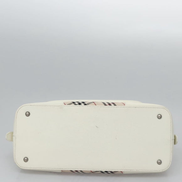 BURBERRY Nova Check Hand Bag Canvas Beige White Auth EC813