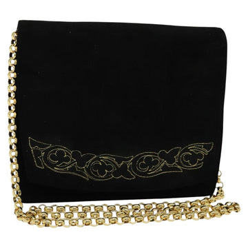 Salvatore Ferragamo Chain Shoulder Bag Suede Black Gold Auth EC847