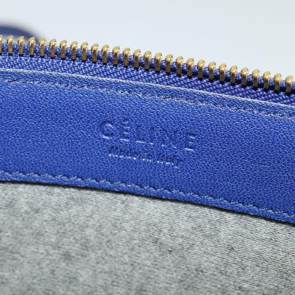 CELINE Trio Shoulder Bag Leather Blue Gold Auth EC863