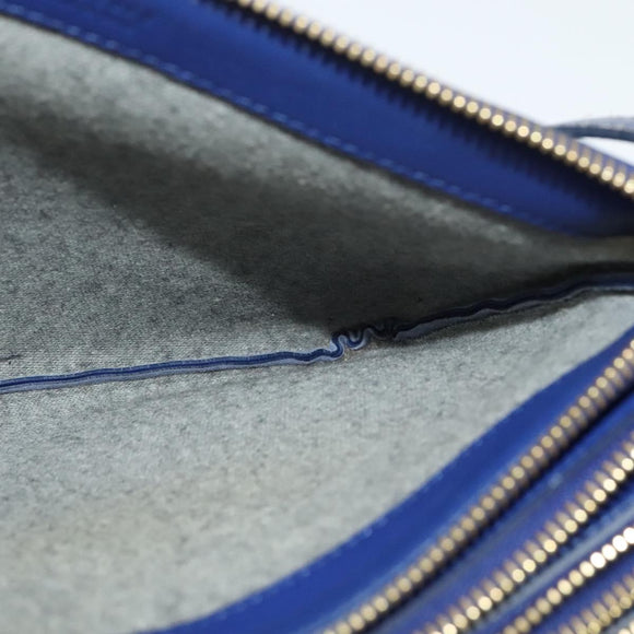 CELINE Trio Shoulder Bag Leather Blue Gold Auth EC863