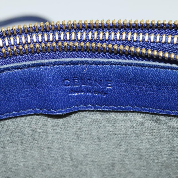 CELINE Trio Shoulder Bag Leather Blue Gold Auth EC863