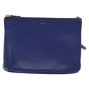 CELINE Trio Shoulder Bag Leather Blue Gold Auth EC863-13