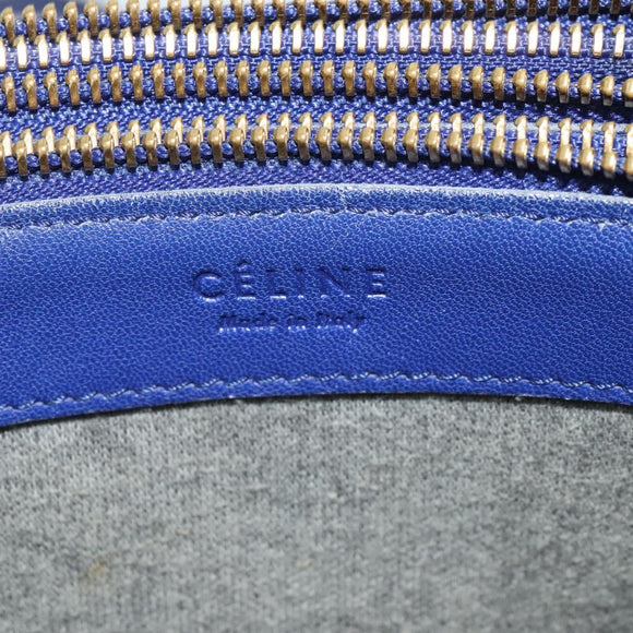 CELINE Trio Shoulder Bag Leather Blue Gold Auth EC863
