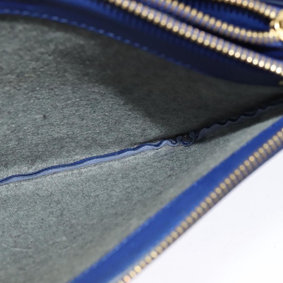 CELINE Trio Shoulder Bag Leather Blue Gold Auth EC863