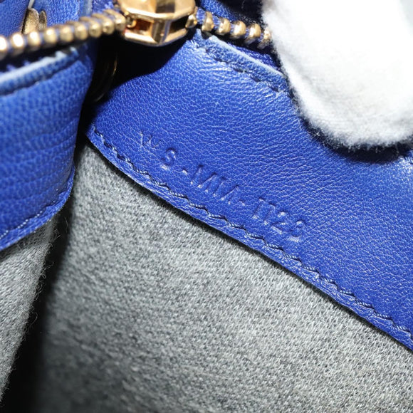 CELINE Trio Shoulder Bag Leather Blue Gold Auth EC863