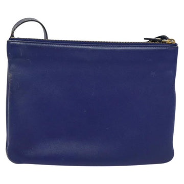 CELINE Trio Shoulder Bag Leather Blue Gold Auth EC863 - 0
