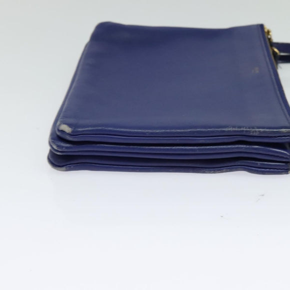 CELINE Trio Shoulder Bag Leather Blue Gold Auth EC863