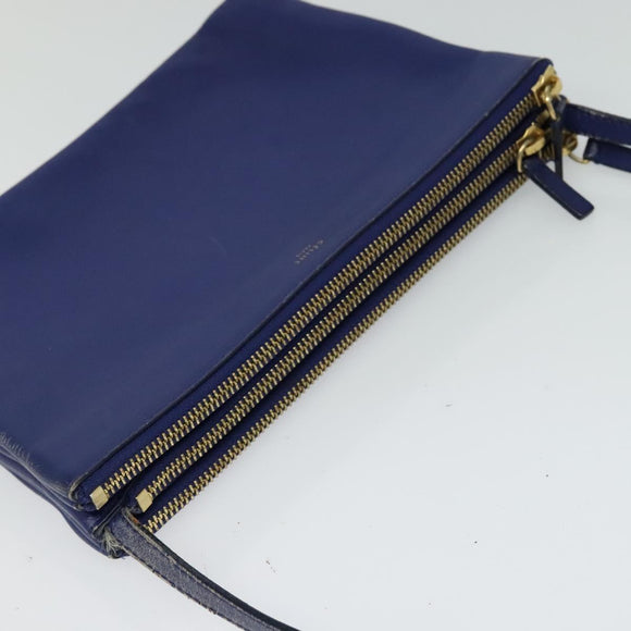 CELINE Trio Shoulder Bag Leather Blue Gold Auth EC863