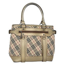 BURBERRY Nova Check Tote Bag Canvas Beige Gold Auth EC868-1