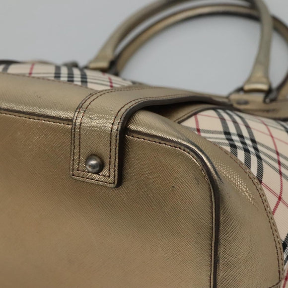 BURBERRY Nova Check Tote Bag Canvas Beige Gold Auth EC868