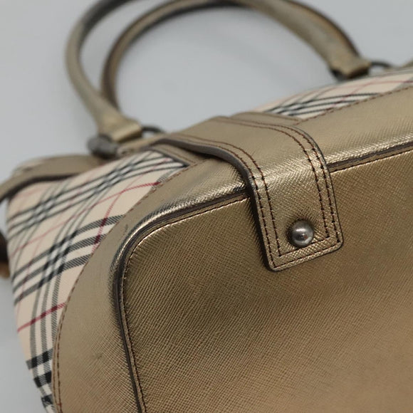 BURBERRY Nova Check Tote Bag Canvas Beige Gold Auth EC868