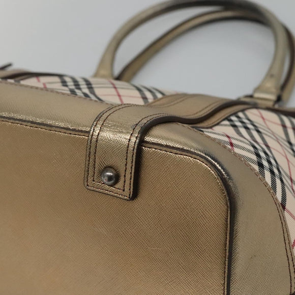 BURBERRY Nova Check Tote Bag Canvas Beige Gold Auth EC868