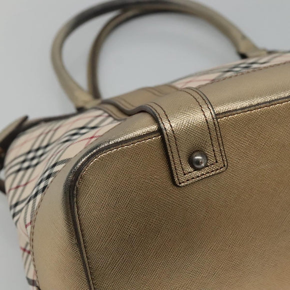 BURBERRY Nova Check Tote Bag Canvas Beige Gold Auth EC868