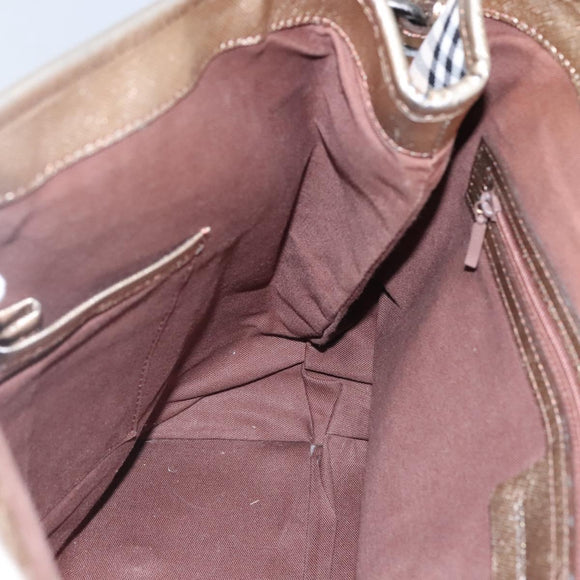 BURBERRY Nova Check Tote Bag Canvas Beige Gold Auth EC868