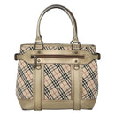BURBERRY Nova Check Tote Bag Canvas Beige Gold Auth EC868-13