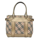 BURBERRY Nova Check Tote Bag Canvas Beige Gold Auth EC868-2