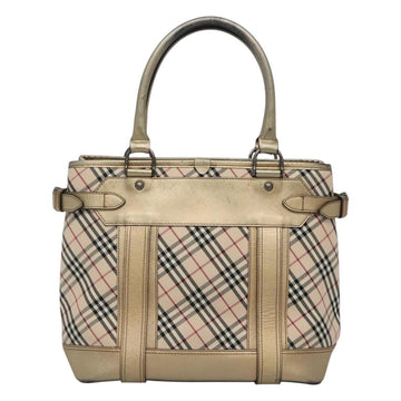 BURBERRY Nova Check Tote Bag Canvas Beige Gold Auth EC868 - 0
