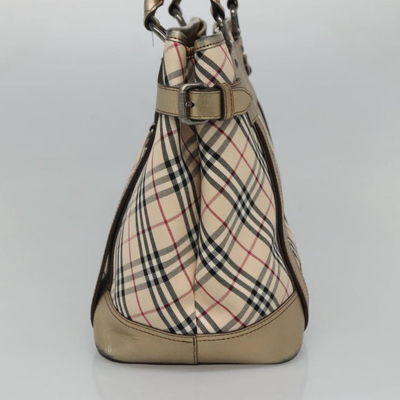 BURBERRY Nova Check Tote Bag Canvas Beige Gold Auth EC868