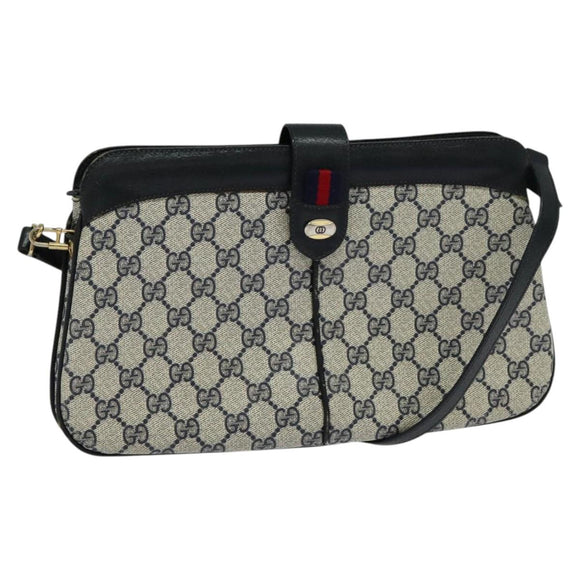 GUCCI GG Supreme Sherry Line Shoulder Bag PVC Navy Gold 904 02 043 Auth EC871