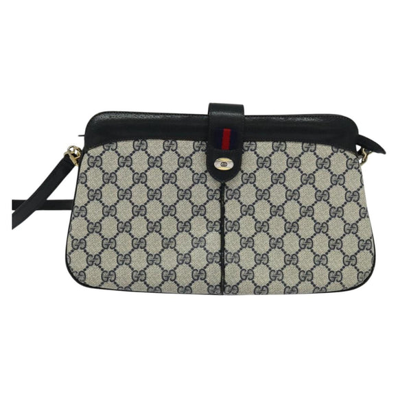 GUCCI GG Supreme Sherry Line Shoulder Bag PVC Navy Gold 904 02 043 Auth EC871