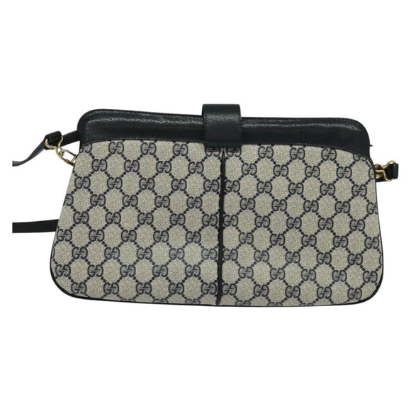 GUCCI GG Supreme Sherry Line Shoulder Bag PVC Navy Gold 904 02 043 Auth EC871