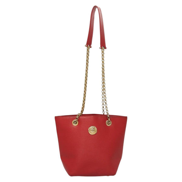 Chloe Chain Shoulder Bag Leather Red Gold Auth EC882