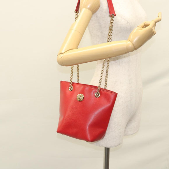 Chloe Chain Shoulder Bag Leather Red Gold Auth EC882