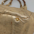 PRADA Tote Bag Leather Gold Tone Auth EC905-9