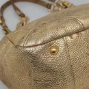PRADA Tote Bag Leather Gold Tone Auth EC905-14