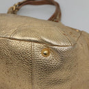 PRADA Tote Bag Leather Gold Tone Auth EC905-15