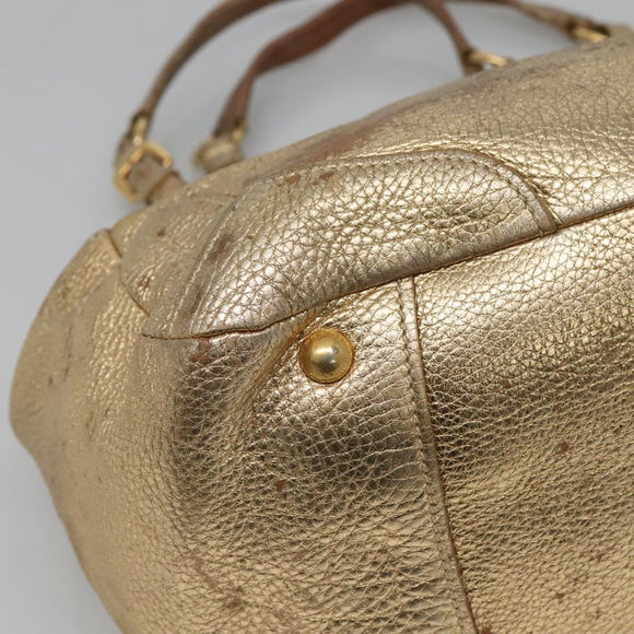 PRADA Tote Bag Leather Gold Tone Auth EC905