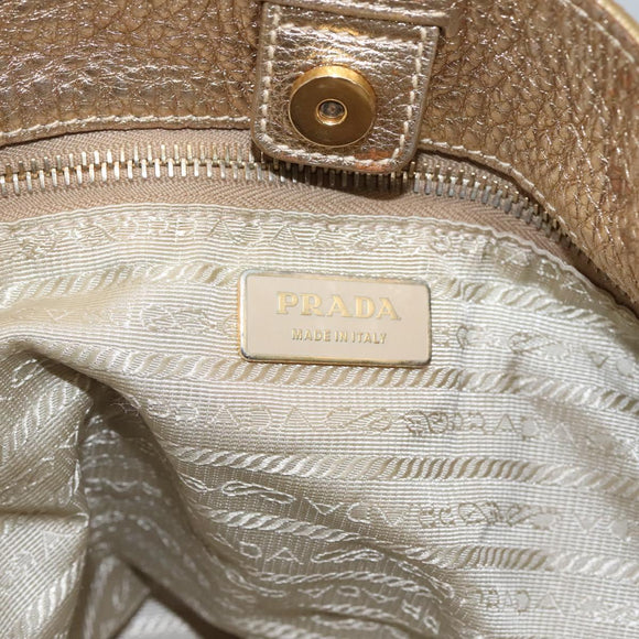 PRADA Tote Bag Leather Gold Tone Auth EC905