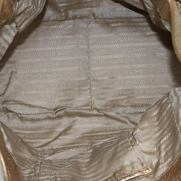 PRADA Tote Bag Leather Gold Tone Auth EC905