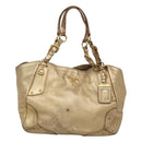 PRADA Tote Bag Leather Gold Tone Auth EC905-13