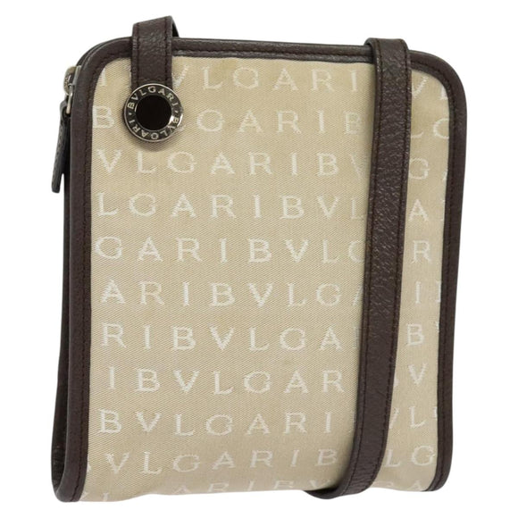 BVLGARI Logo Mania Shoulder Bag Canvas Beige Auth EC908