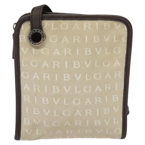 BVLGARI Logo Mania Shoulder Bag Canvas Beige Auth EC908