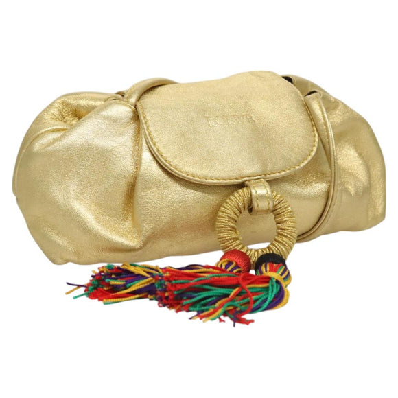 LOEWE Shoulder Bag Leather Gold Tone Auth EC925