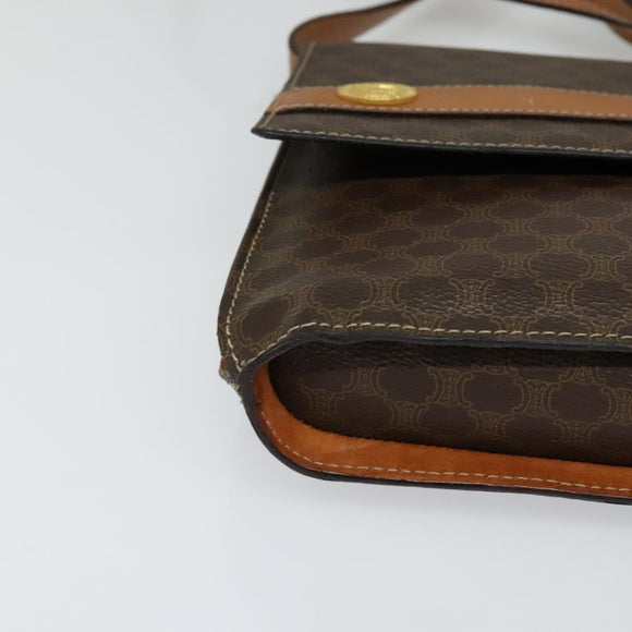 CELINE Macadam Canvas Coin Shoulder Bag PVC Leather Brown Gold Auth EC933