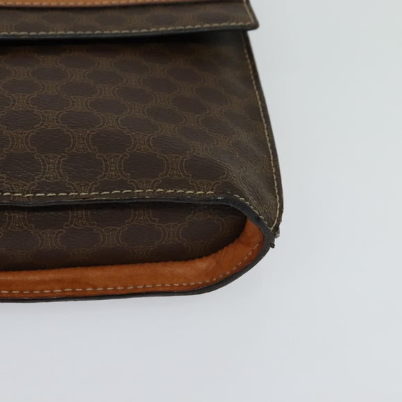 CELINE Macadam Canvas Coin Shoulder Bag PVC Leather Brown Gold Auth EC933