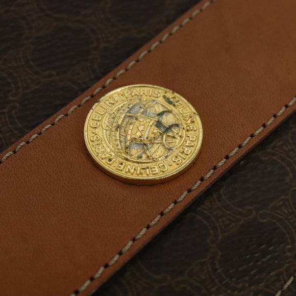 CELINE Macadam Canvas Coin Shoulder Bag PVC Leather Brown Gold Auth EC933