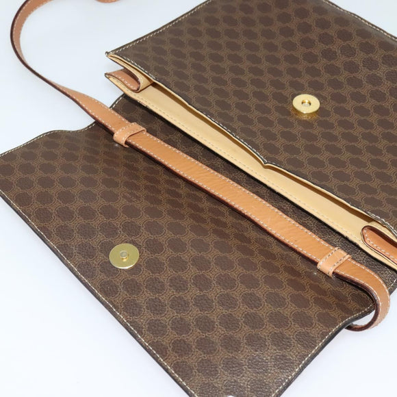 CELINE Macadam Canvas Coin Shoulder Bag PVC Leather Brown Gold Auth EC933