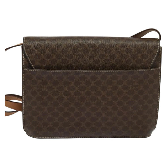 CELINE Macadam Canvas Coin Shoulder Bag PVC Leather Brown Gold Auth EC933